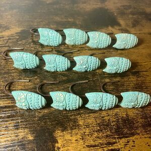 Vintage Owl Shower Curtain Hooks Set of 12 Turquoise Aqua Blue Bathroom Decor